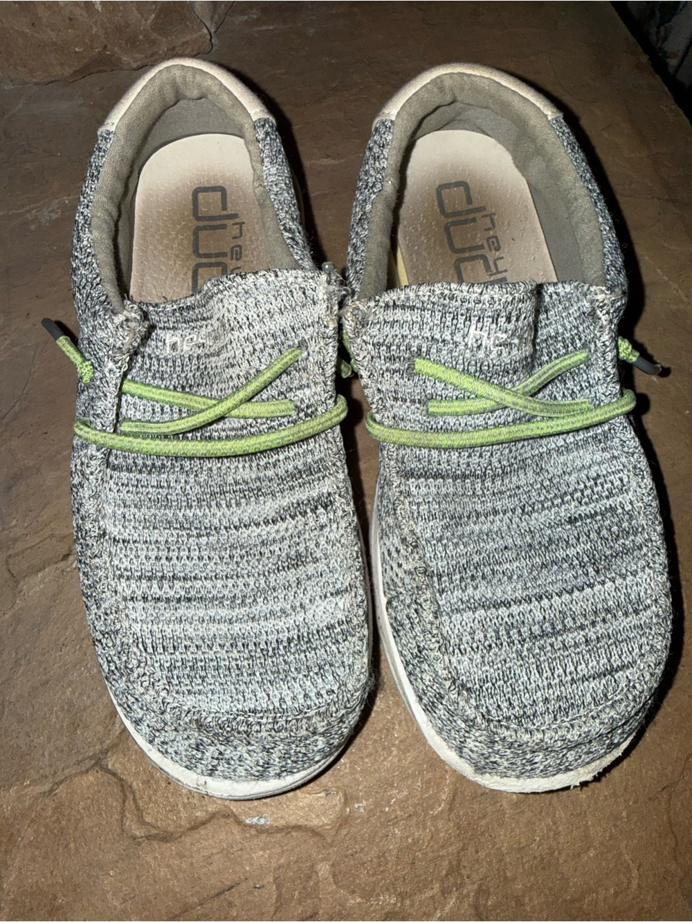 Hey Dude Kids Slip-On Knit Sneakers in Heather Gray with Lime Laces
